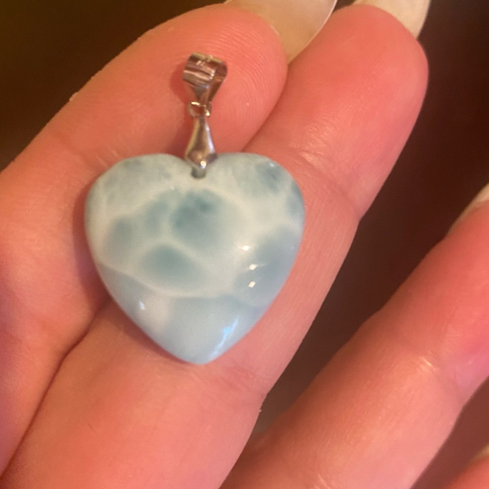 Elegant Silver and Blue Heart Larimar Pendant